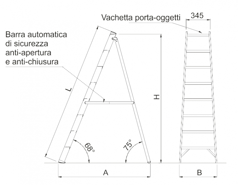 Scala professionale in vetroresina V016 Disegno tecnico 