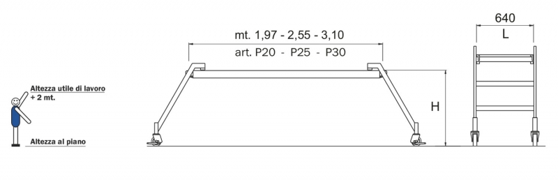 Piattaforma professionale in alluminio BS Disegno tecnico