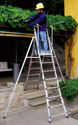 Scala professionale telescopica apalchetto 1980 4 + 5 gradini Con piattaforma di lavoro regolamentare certificata ANTI-RIBALTAMENTO